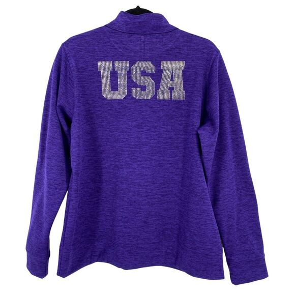 USA Shooting Rhinestone Bling Purple 1/4 Zip Sweatshirt Womens Size Large - Picture 4 of 12